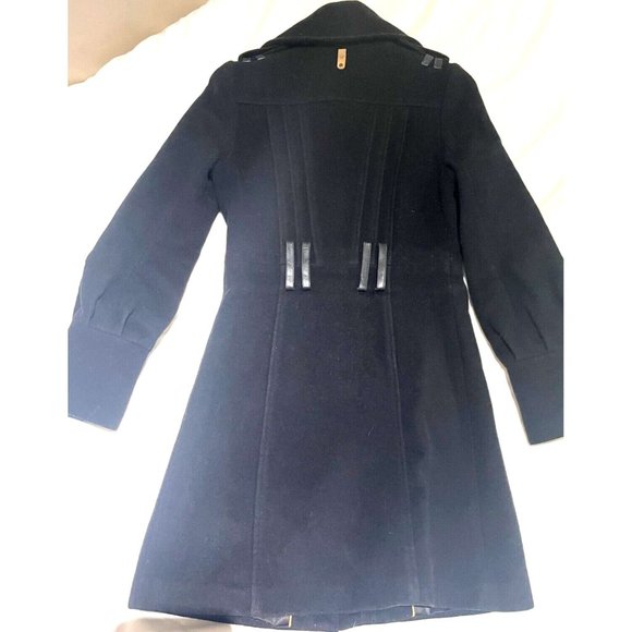 Mackage Womens Wool cashmere High Collar leather Trench Coat Black XS, no belt - Picture 3 of 16